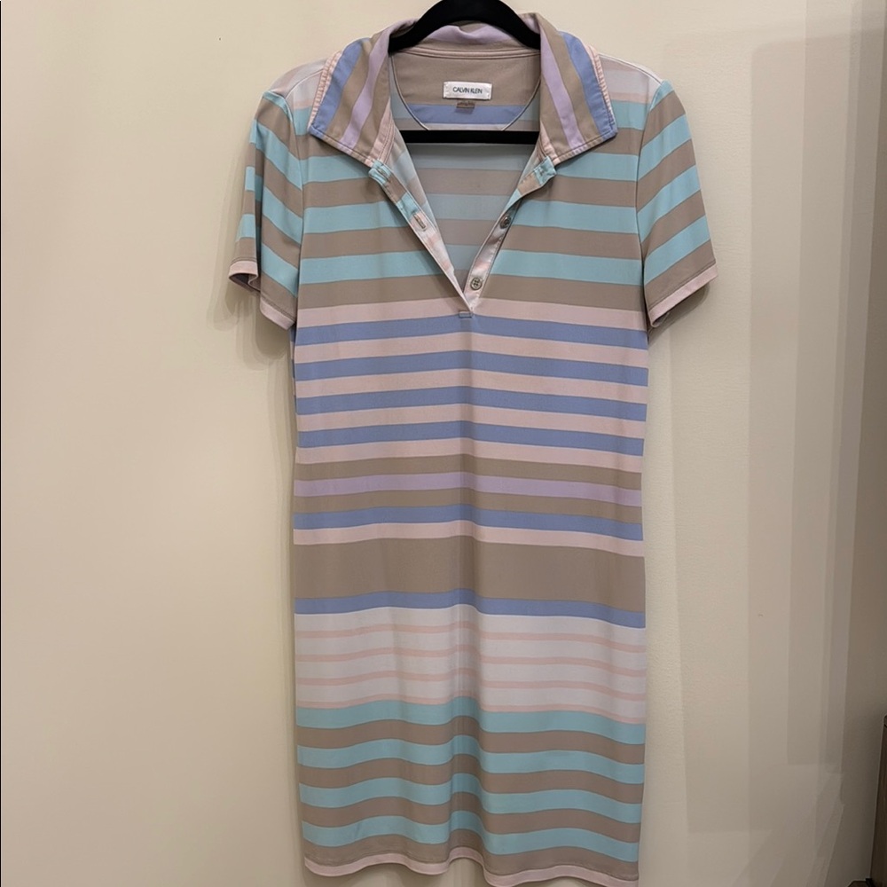 Calvin Klein Blue Gray Polo Midi Dress